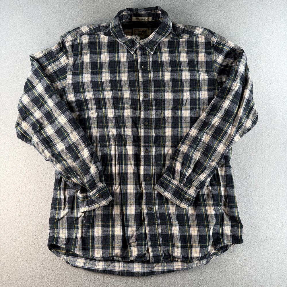 L.L.Bean Men's Large Scotch Plaid Flannel Shirt Traditional Fit Blue Cotton